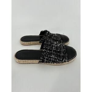 Marc Fisher Emilie Flats Sandals Womens 7.5 Slip On Mules Leather Textile Woven